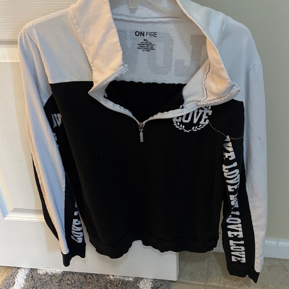 On Fire Black and White Zip-Up Top